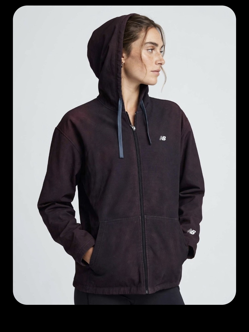 New Balance Women's Full Zip Hoodie Jacket - Dark Plum / Faded Black - Athletic